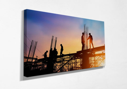 Construction Workers Silhouette Canvas Print Wall Art Decor